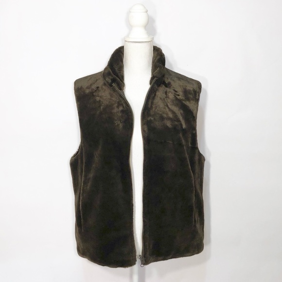 bill blass Jackets & Blazers - Blass Sport Vintage Reversible Faux Fur Chocolate Brown Zip Up Vest
